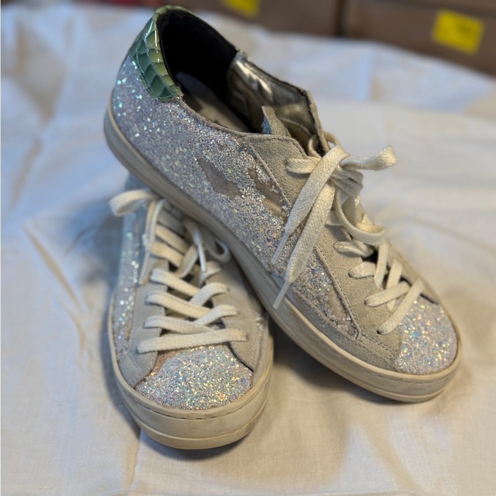 P448 Glitter Low-Top Sneakers with Green Heel Tab size 39